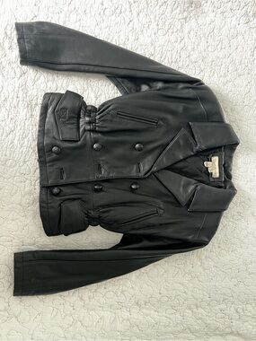 Black Leather Double-Breasted Women's Jacket
